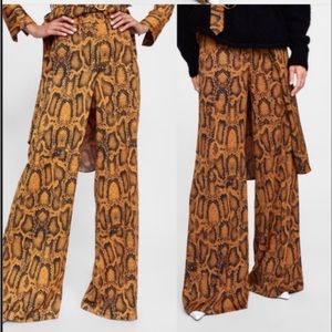 Zara wide leg high waisted trousers orange snake print size large